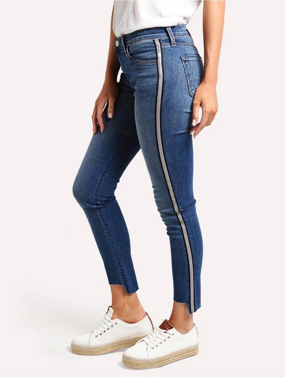 J Brand Reflecting Stripe Skinny Ankle Crop Jeans - Frayed Raw Hem - size 29
